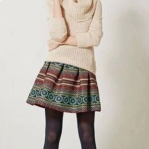 Anthropologie Morgan Carper Nomad Geometric Boho Print Pleated Mini Skirt